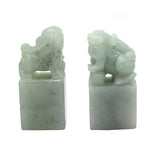 Detail Carved Natural Jade Pair Chinese Table Top Small Foo Dog Statue n470S