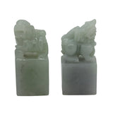Detail Carved Natural Jade Pair Chinese Table Top Small Foo Dog Statue n470S
