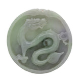 Green Jade Chinese Carved Zodiac Dragon Medallion Feng Shui Pendant k323NS