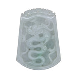 Natural Jade Chinese Rectangular Pendant Plate With Dragon and Luyi Flower Art n488S