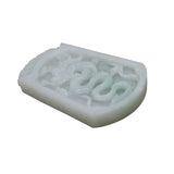Natural Jade Chinese Rectangular Pendant Plate With Dragon and Luyi Flower Art n488S