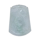 Natural Jade Chinese Rectangular Pendant Plate With Dragon and Luyi Flower Art n488S