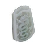 Natural Jade Chinese Rectangular Pendant Plate With Dragon and Luyi Flower Art n488S
