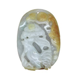 Natural Green Yellow Jade Pendant With Lucky Zodiac Rooster, Bat & Fortune Figure n491S