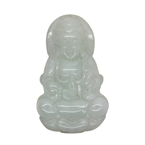 Light Green Sitting Jade Kwan Yin - Bodhisattva - Goddess Of Mercy Jade Pendant n527S