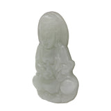 Light Green Sitting Jade Kwan Yin - Bodhisattva - Goddess Of Mercy Jade Pendant n527S