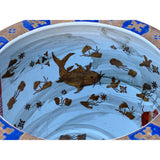 Chinese Oriental Vintage Porcelain Blue Golden Fishes Graphic Pot ws1631S