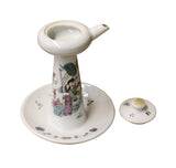 Chinese Ancient Style Porcelain Lady Harvest Longevity Peach Drawing Oil Lamp n364S