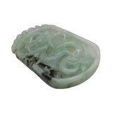 Natural Jade Chinese Rectangular Pendant Plate With Dragon and Luyi Flower Art n538S