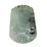 Natural Jade Chinese Rectangular Pendant Plate With Dragon and Luyi Flower Art n538S