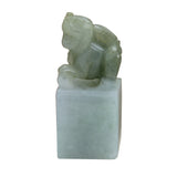 Natural Jade Detail Carved Chinese Table Top Small Foo Dog Statue n549S