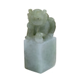 Natural Jade Detail Carved Chinese Table Top Small Foo Dog Statue n549S