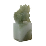 Natural Jade Detail Carved Chinese Table Top Small Foo Dog Statue n549S