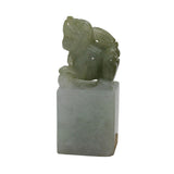 Natural Jade Detail Carved Chinese Table Top Small Foo Dog Statue n549S