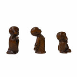 Set of Three Oriental Hand Crafted Solid Wood Litter Happy Monk Lohon Display Figures ws1794S