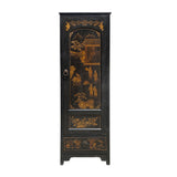 Chinese Black golden cabinet - Oriental golden scenery slim cabinet