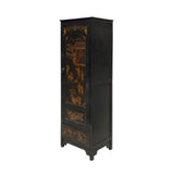 Chinese Fujian Distressed Black Golden Graphic Armoire Storage Cabinet cs7311S