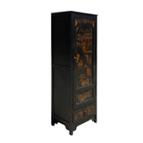 Chinese Fujian Distressed Black Golden Graphic Armoire Storage Cabinet cs7311S