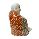 Seated Ceramic Laughing Buddha Statue Holding Prayer Beads with Detailed Hand-Painted Design ws1604S