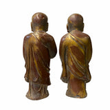Hand-Crafted Wooden Lohan Arhat Monk Statues Pair Antique Buddhist Guardians Aged Finish Spiritual Figure Art ws1534S