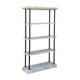 Cream White Rustic Wood Bookcase with Metal Bar Support for Statue and Vase Display as Room Divider in Home Deco cs7320S