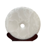 Oriental Handmade White Round Stone Feng Shui Display Sculpture on Stand ws1664S