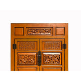 Handmade Orange Solid Wood Storage Cabinet - Vintage Restored Chinese Fujian Distressed Carving with Flora Design cs7136S