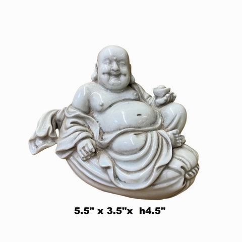 Handmade Ceramic Happy Buddha Statue – Holding Ancient Money & Sitting on Fortune Bag ws1493S