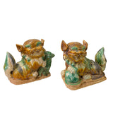 Pair Chinese Tri Color Glaze Ceramic Fengshui  Fu Dog Figures vs525S