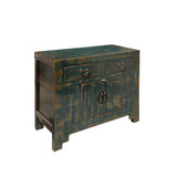 Handmade Solid Wood Oriental Distressed Teal Green Blue Credenza Sideboard Table Cabinet cs6147S