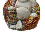 Seated Ceramic Laughing Buddha Statue Holding Prayer Beads with Detailed Hand-Painted Design ws1604S