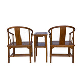Chinese Handmade Light Brown Horseshoe Armchair Table 3 Pieces Set cs6179S