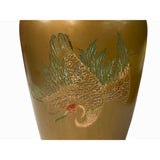 Handmade Chinese Accent Ceramic Vase – Distressed Matte Gold with Crane Relief Motif ws1847S
