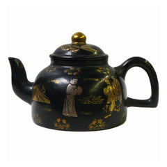 Elegant Black & Gold Asian-Inspired Ceramic Teapot with Cultural Scene cs997-6S
