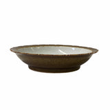 Handmade Porcelain Charger Plate – Nature-Inspired Birds & Mountain Scenery with Brown-Gold Rim ws1790S