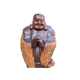 Chinese Happy Laughing Buddha Statue Heavy Wood Natural Patina Hand-Carved with Crack Marks for Feng Shui and Room Decor ws2790S