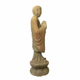 Chinese Rustic Wood Standing Praying Lohon Monk Statue ws1541S