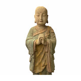 Hand-Carved Rustic Wooden Monk Arhat Lohan Statue on Lotus Base. ws1540S