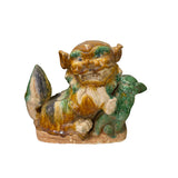 Pair Chinese Tri Color Glaze Ceramic Fengshui  Fu Dog Figures vs525S