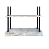 Cream White Rustic Wood Bookcase with Metal Bar Support for Statue and Vase Display as Room Divider in Home Deco cs7320S