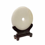 Oriental Handmade White Round Stone Feng Shui Display Sculpture on Stand ws1664S