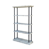 Cream White Rustic Wood Bookcase with Metal Bar Support for Statue and Vase Display as Room Divider in Home Deco cs7320S