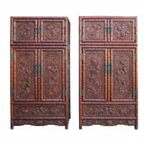 pair carved rosewood tall cabinet