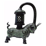 Ancient Illumination: Shang Dynasty Inspired Green Bronze Ox Candle Display Vessel vs370S
