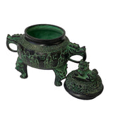 Handcrafted Green Bronze Lion Head Foo Dog Lid Ding Incense Burner with Intricate Details ws1452S
