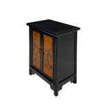 Handmade Chinese Distressed Black & Yellow End Table – Solid Wood Nightstand Painted Scenery Art cs7348S