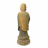 Hand-Carved Rustic Wooden Monk Arhat Lohan Statue on Lotus Base. ws1540S