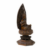 Chinese Brown Sitting Buddha Gautama Amitabha Shakyamuni Wood Statue ws1763S