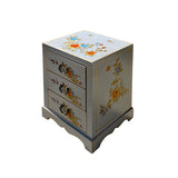 Elegant Oriental Nightstand with Floral & Bird Motif Gray Vinyl Three Drawers End Table Nightstand cs6161S