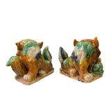 Pair Chinese Tri Color Glaze Ceramic Fengshui  Fu Dog Figures vs525S